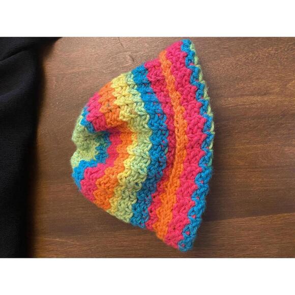 Hand Crochet Multicolor Beanie Hat - Picture 3 of 6